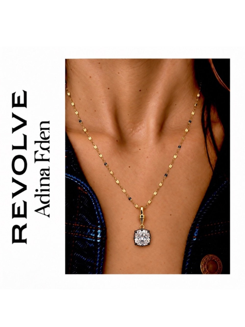 Revolve x Adina Eden Georgian Square Cushion Cut Rhodium CZ Pendant Necklace